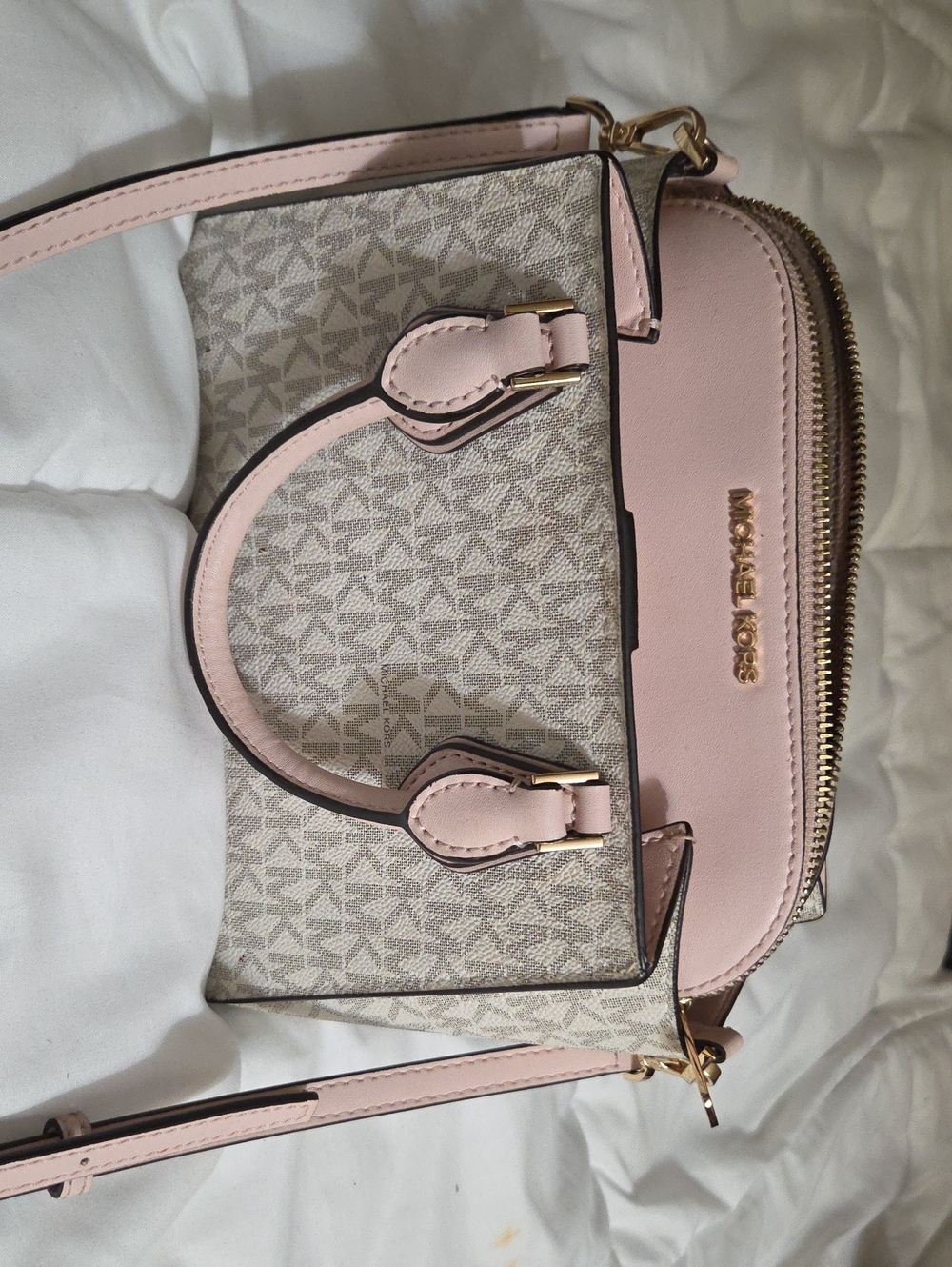MICHAEL KORS Blush Pink & Logo Canvas Mini Satchel 2-1